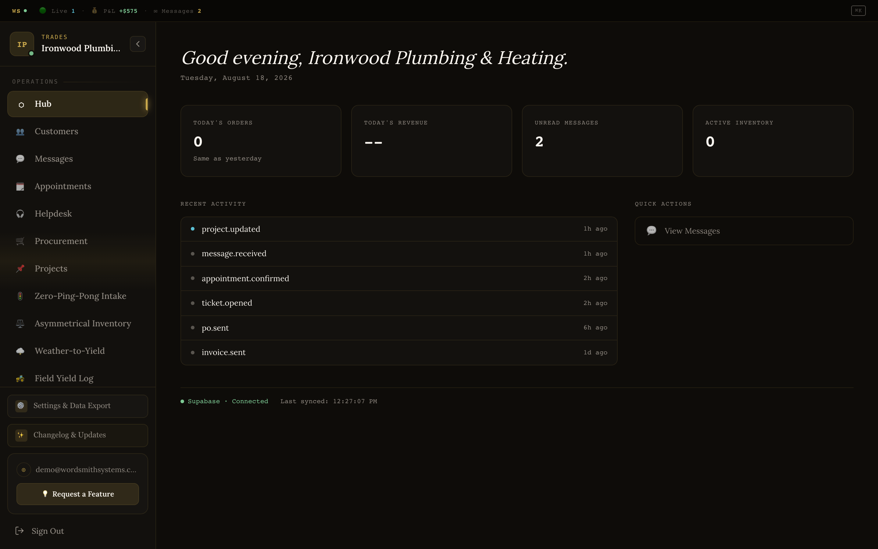 Ironwood Plumbing dashboard preview